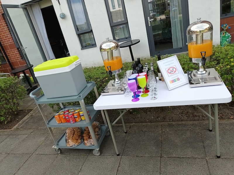 a setup of drinks for our outdoor bbq