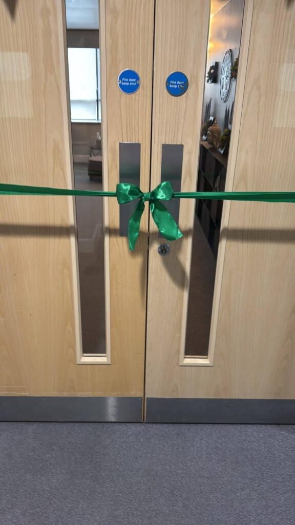 doors with green ribbon